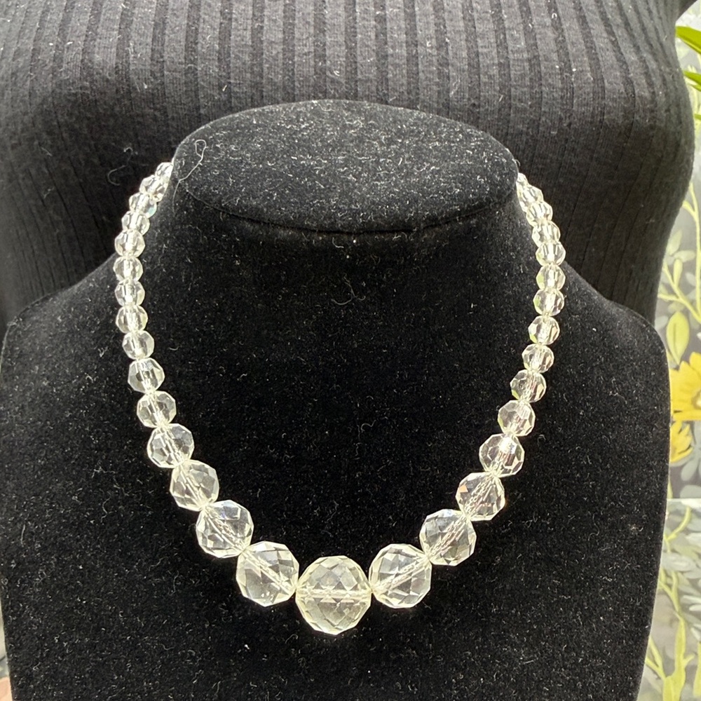 ⭐️Art Deco Opulent Cut Crystal Choker Strung on 10k white gold chain 13.5"